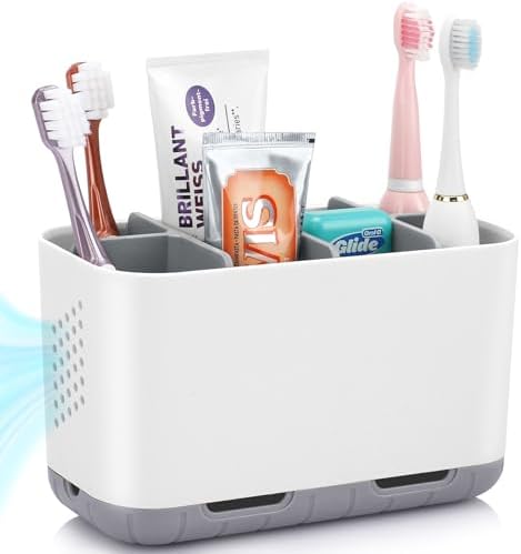 Space-Efficient Toothbrush and Toothpaste Holder with Adjustable Dividers